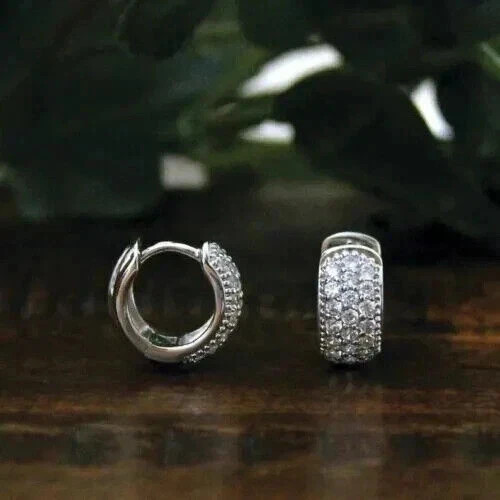 2Ct Lab-Created  Diamond Women's Huggie Hoop Earrings 14K White Gold Plated