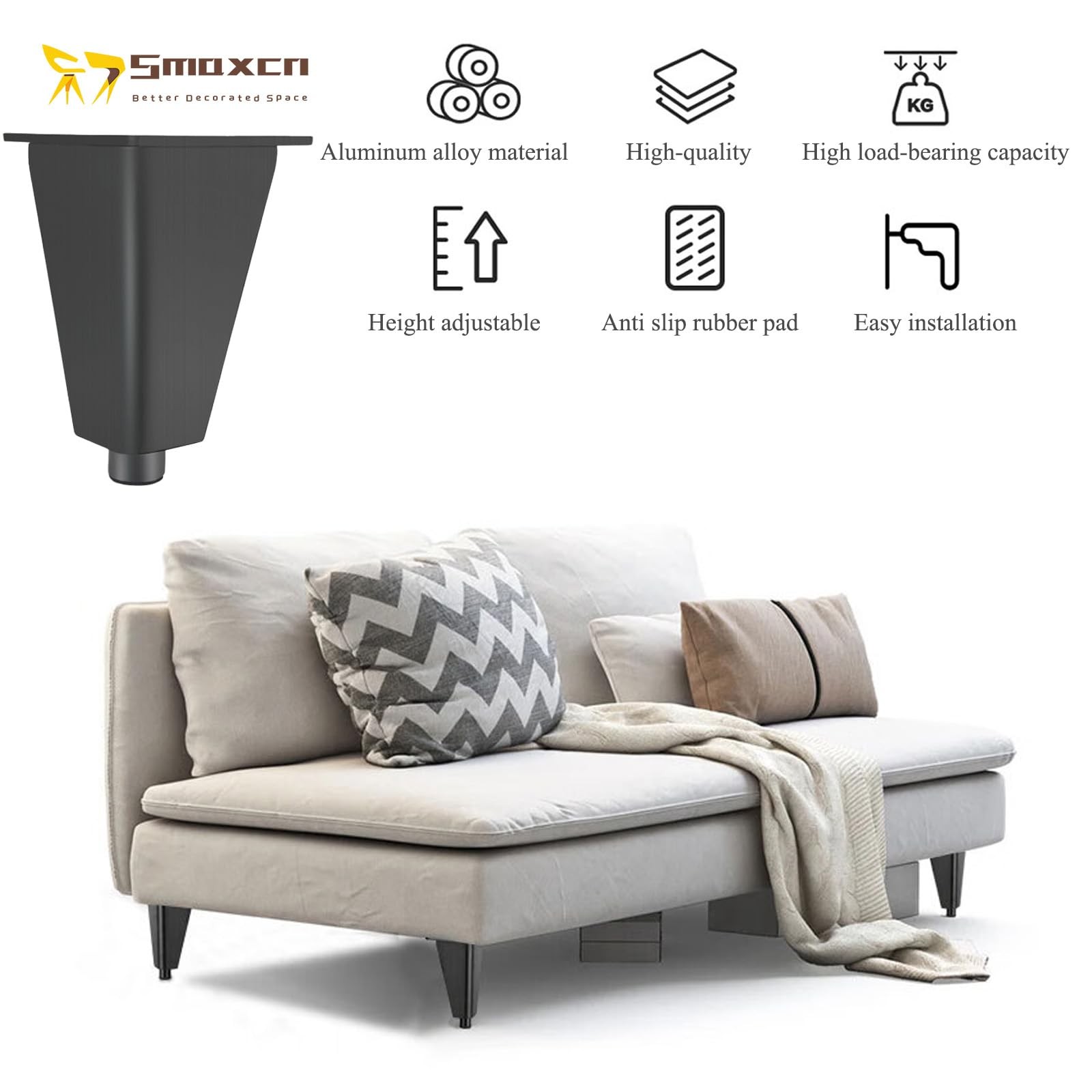 6 inch Brushed Black Aluminum Furniture Legs Set of 4, Adjustable Metal Dress...