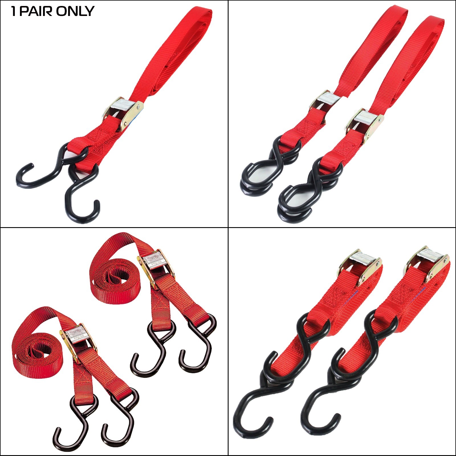 Motorcycle Tie Down Straps Auto Lock Transport Bike Van Trailer 1.8M X 25mm Pair