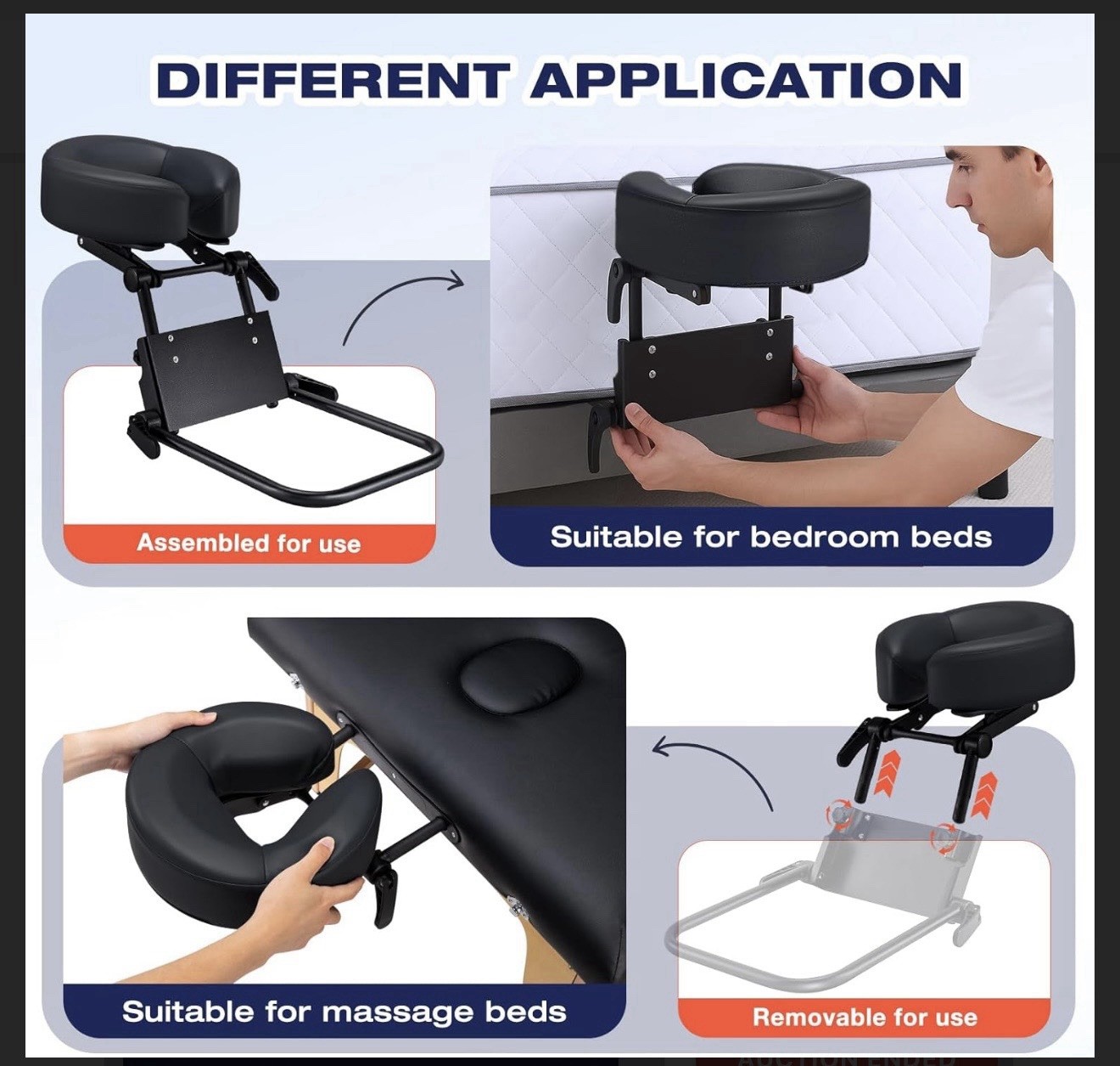 Adjustable Portable Black Massage Table Face Cradle Headrest, Foldable