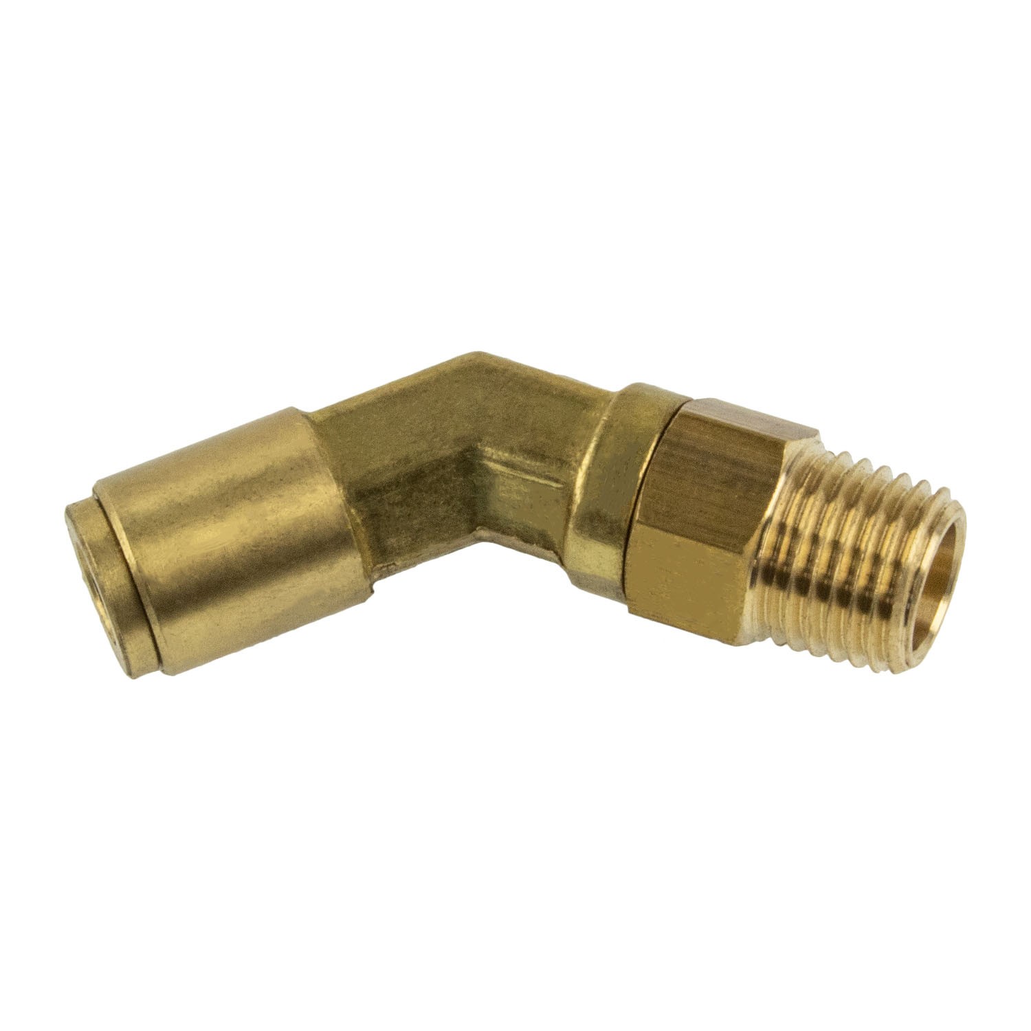 PUSH-TO-CONNECT FITTING SWIVEL ELBOW 45 - FITS 1/4" AIR TUBING - 1/4" NPT MALE