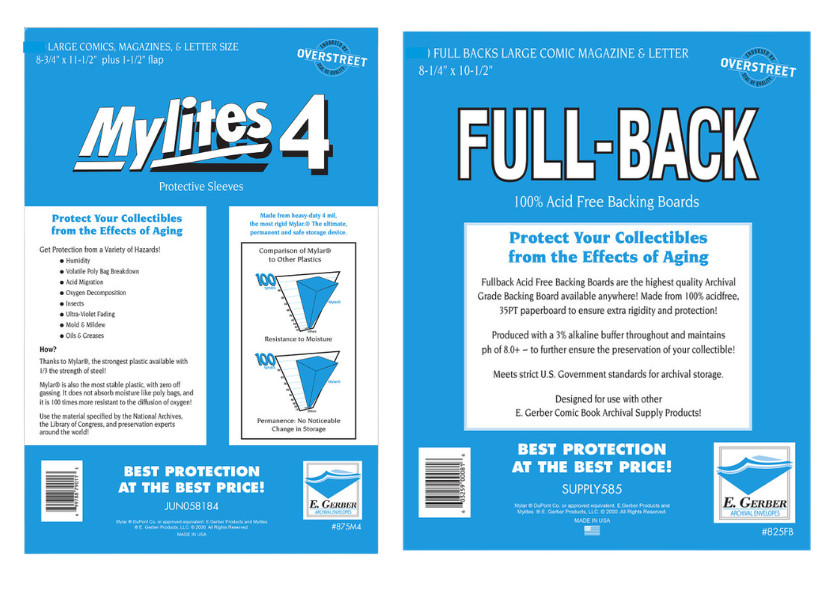 Set 5 E Gerber MyLites4 Mylar 4 Mil Large comic Bags & 5 Full Back Boards