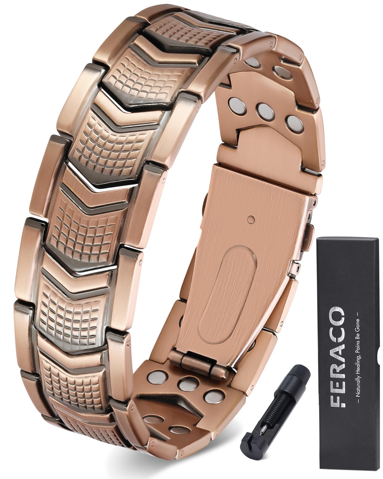 Feraco Copper Bracelet for Men 3X 8.66 inches (adjustable),