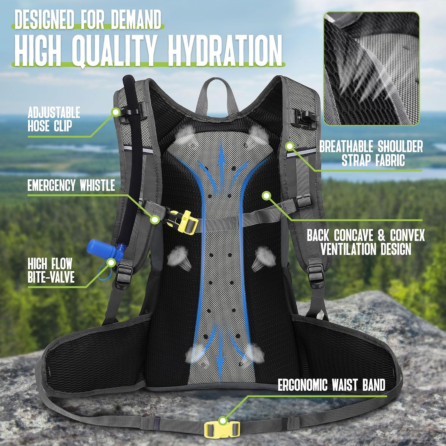 Hydration Backpack,18L Hiking Backpack w/ 3L Water Bladder|Multipurpose Backpack