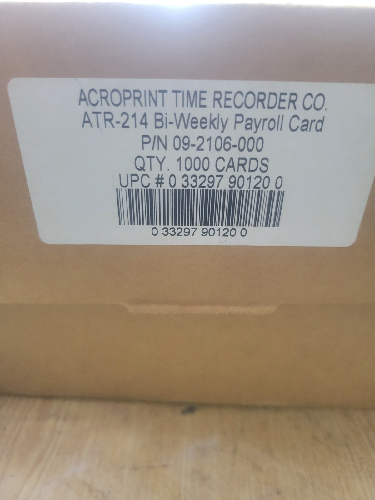 ARCOPRINT ATR-214 P/N 09-2106-000 Weekly Time Card (Box of 1000) NEW