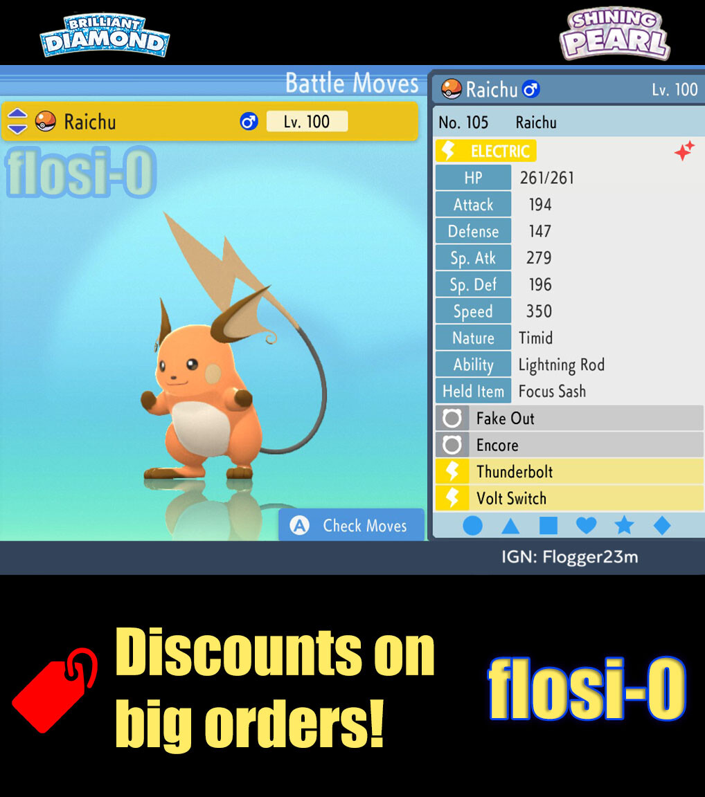 6IV Shiny Raichu Pokemon Brilliant Diamond and Shining Pearl