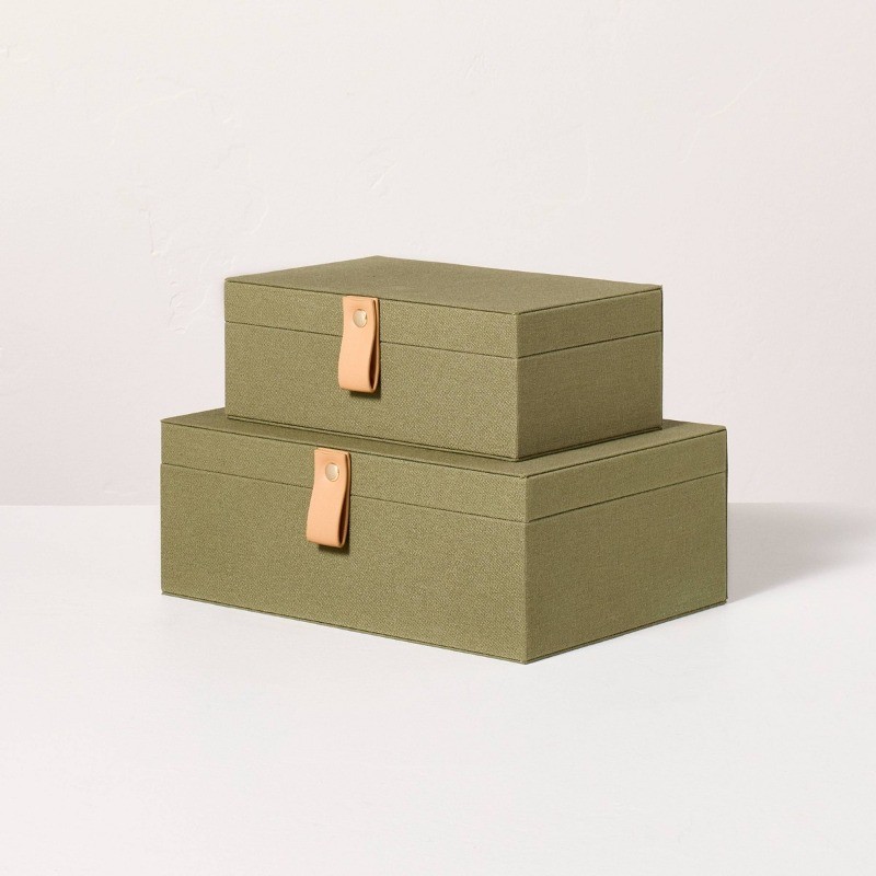 Medium Desk Storage Lidded Fabric Box Green