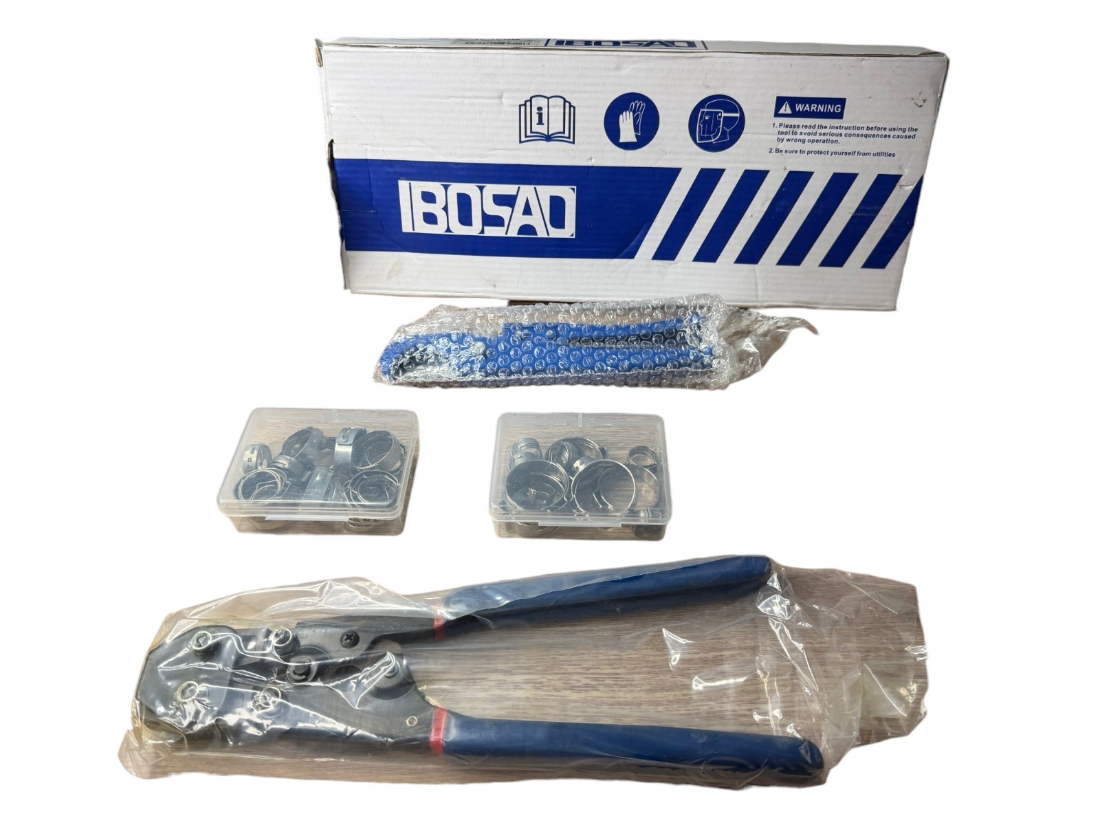 BOSAO PEX Crimp Tool Kit w/ Pipe Cutter & Stainless Clamps Plumbing Set