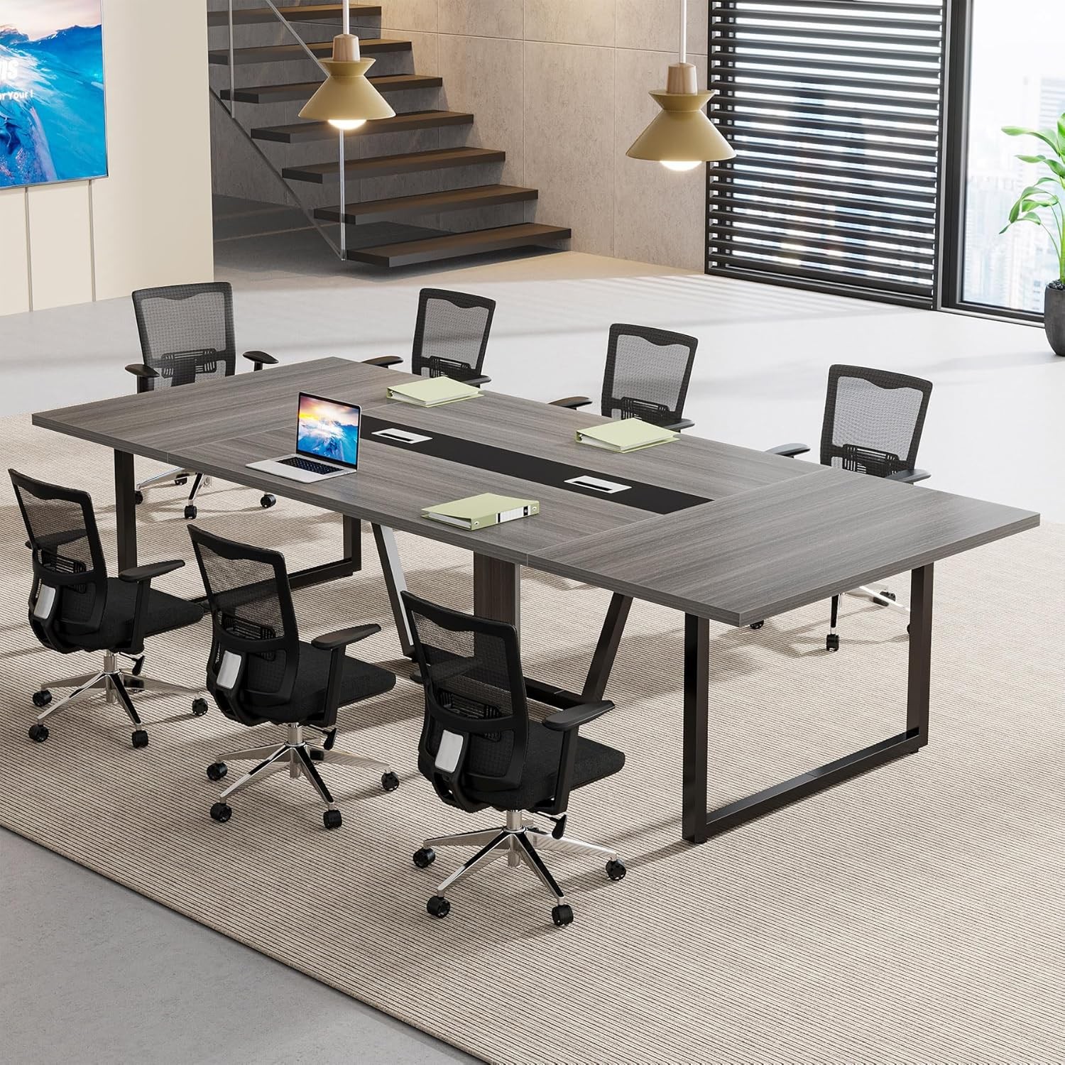 8ft Conference Table 94.48L x 47.21W x 29.52H Inches Large Meeting Podcast Table