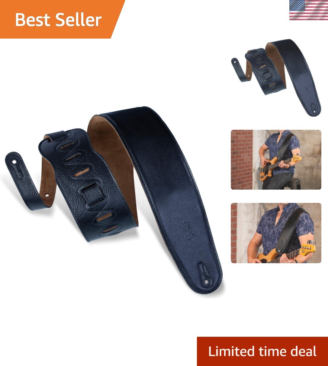 Luxurious Black Suede Guitar Strap - Ideal for Bass, Electric & Acoustic Guitars
