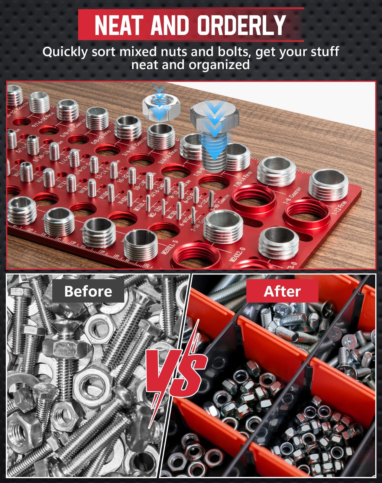 Thread Checker 56 Size Bolt Nut Gauge SAE Metric Thread Identifier Tool