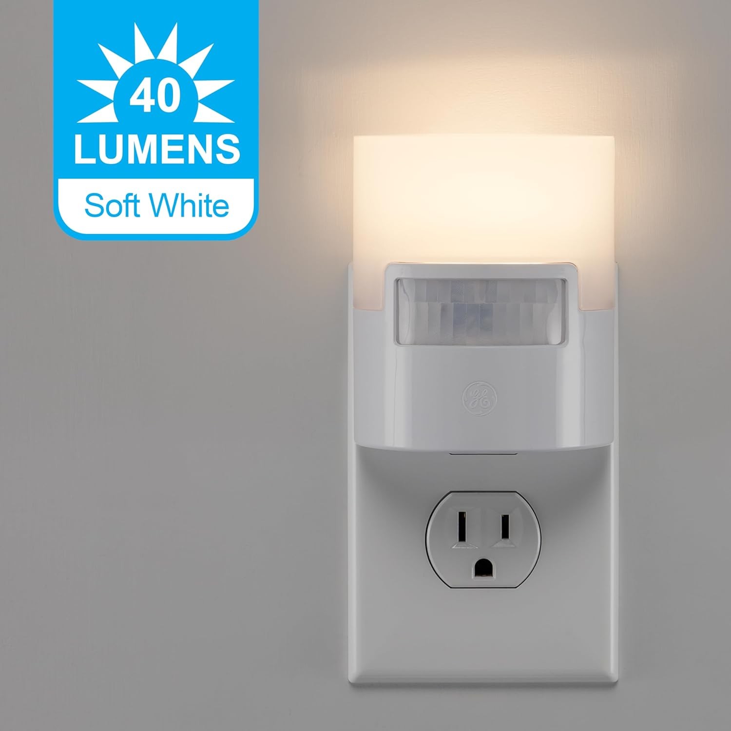 GE LED Motion Sensor Night Light, Plug into wall, 40 Lumens, Soft White, UL-Cert