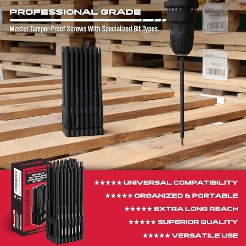 32-Piece Extra Long Security Bit Set - S2 Steel Tamper-Proof Screwdriver Bits, 6