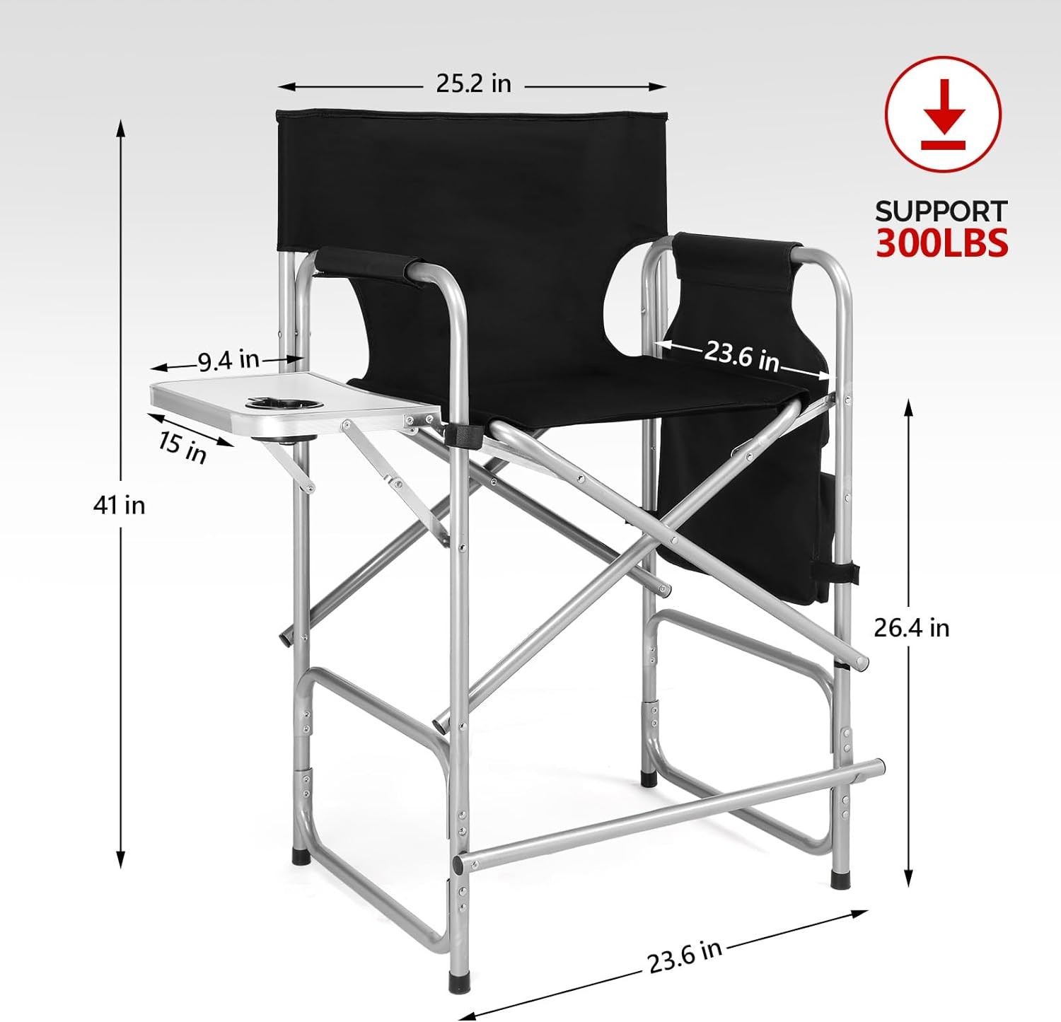 26" Height Tall Director Chair Folding Artist Makeup 19.2" D x 23.6" W x 40.5" H