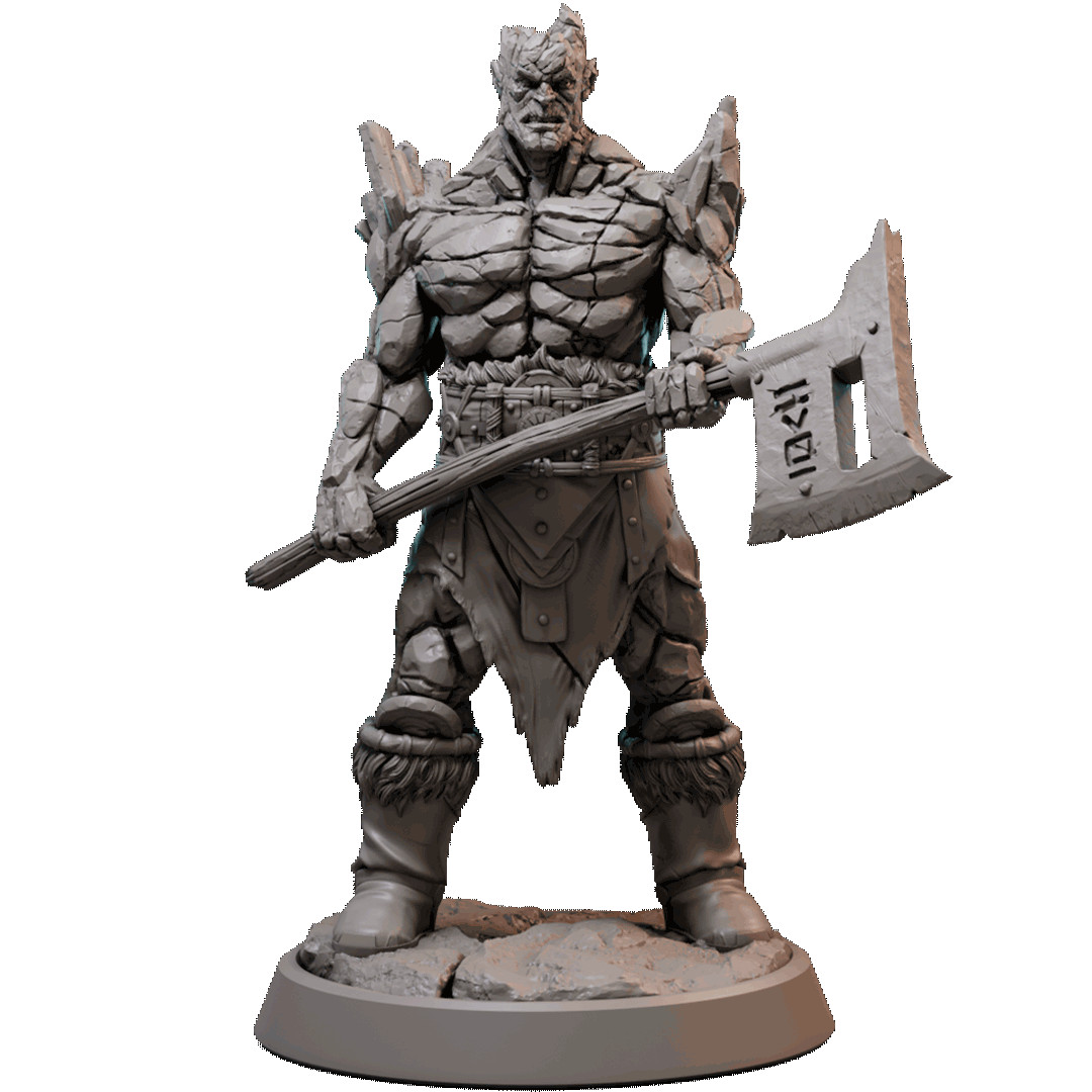 D&D Rogdal Stone Genasi barbarian 28mm and 32mm Scale Mini TTRPG