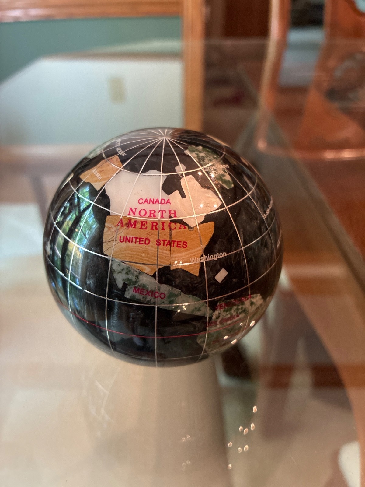 Kalifano Gemstone World Globe Paperweight 3"  Black Jasper Stone Inlay With Box