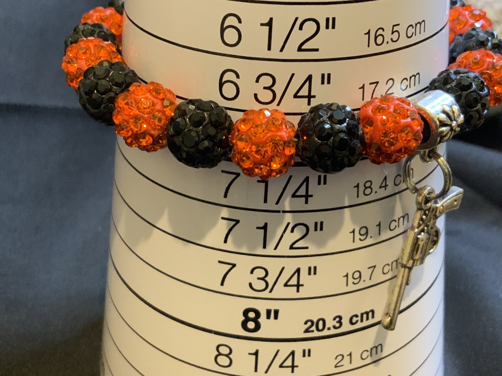 Shamballa Stackable Bracelet 8mm Handmade With Silver Pistol Charm