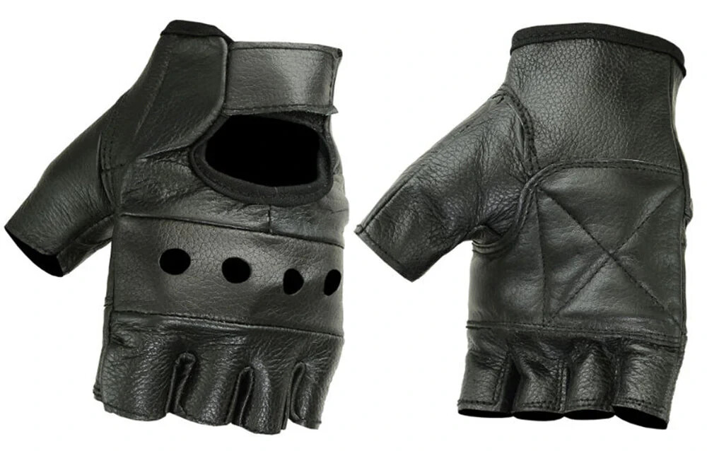 Mens Motorcycle Fingerless Leather Half Finger Riding Driving Biker Gloves Black
