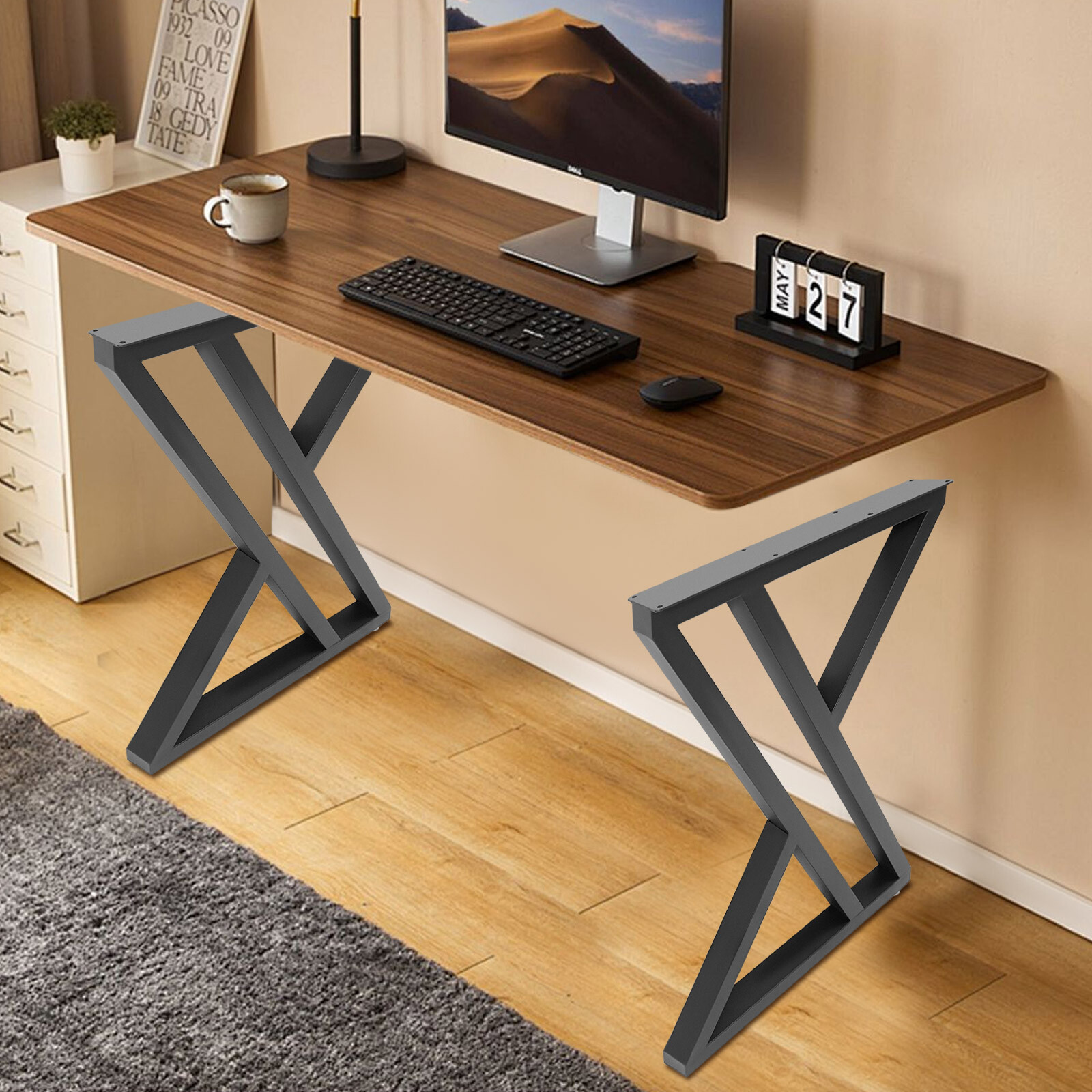 Modern Iron Table Legs X-Shaped Desk Legs Metal Furniture Dining Table Legs 2PCS
