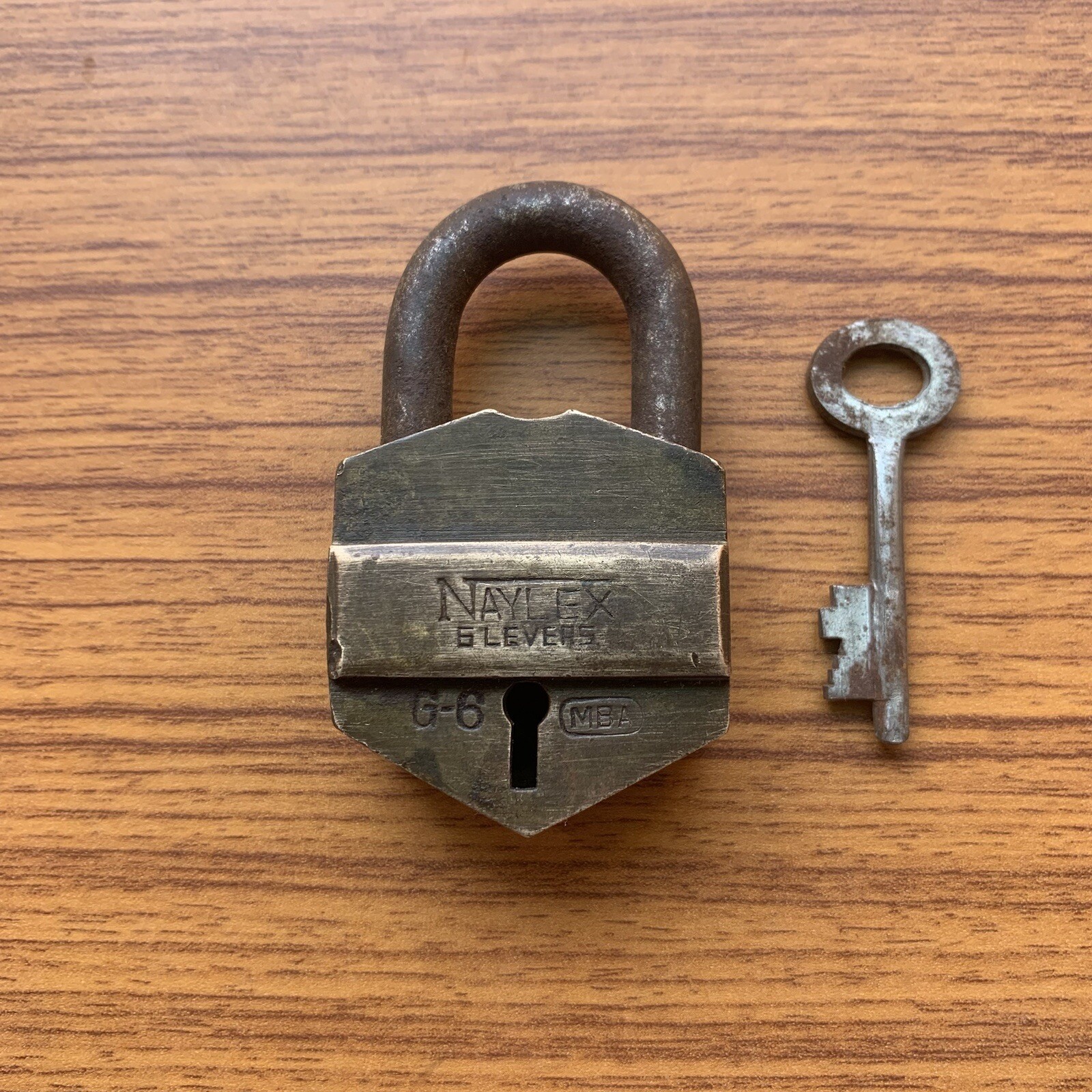 Old or antique brass padlock or lock with key collectible unusual & rare shape