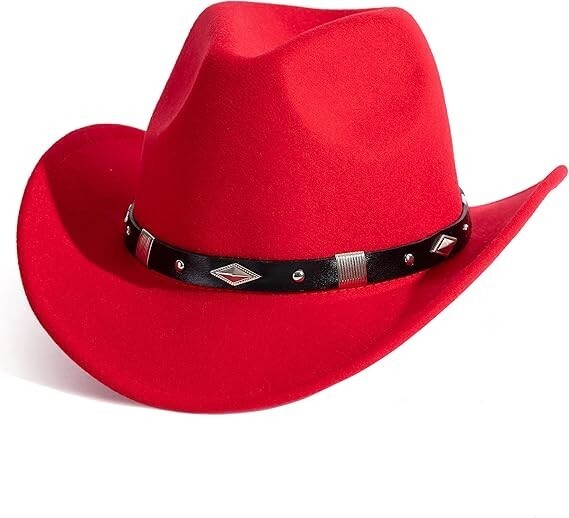 Red Western Cowboy, Cowgirl Hat, Silver Diamond Band – Unisex Rodeo Hat