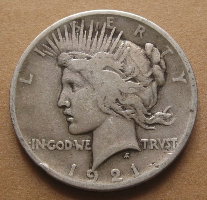 1921 Fine Peace Dollar - 90% Silver Coin - Single year high relief type coin