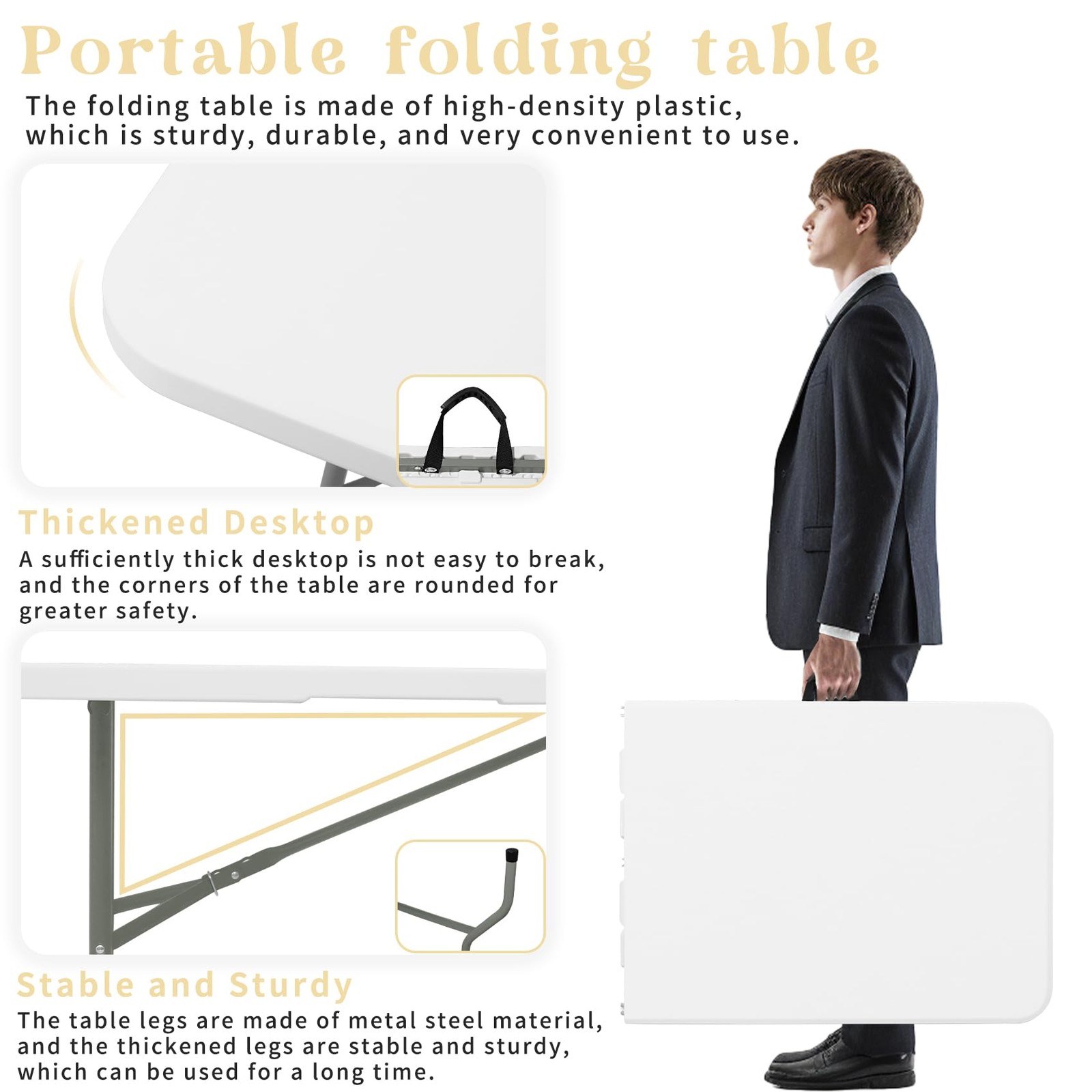 Best Folding Table 6 FT Lightweight Camping White Portable Plastic Rectangular