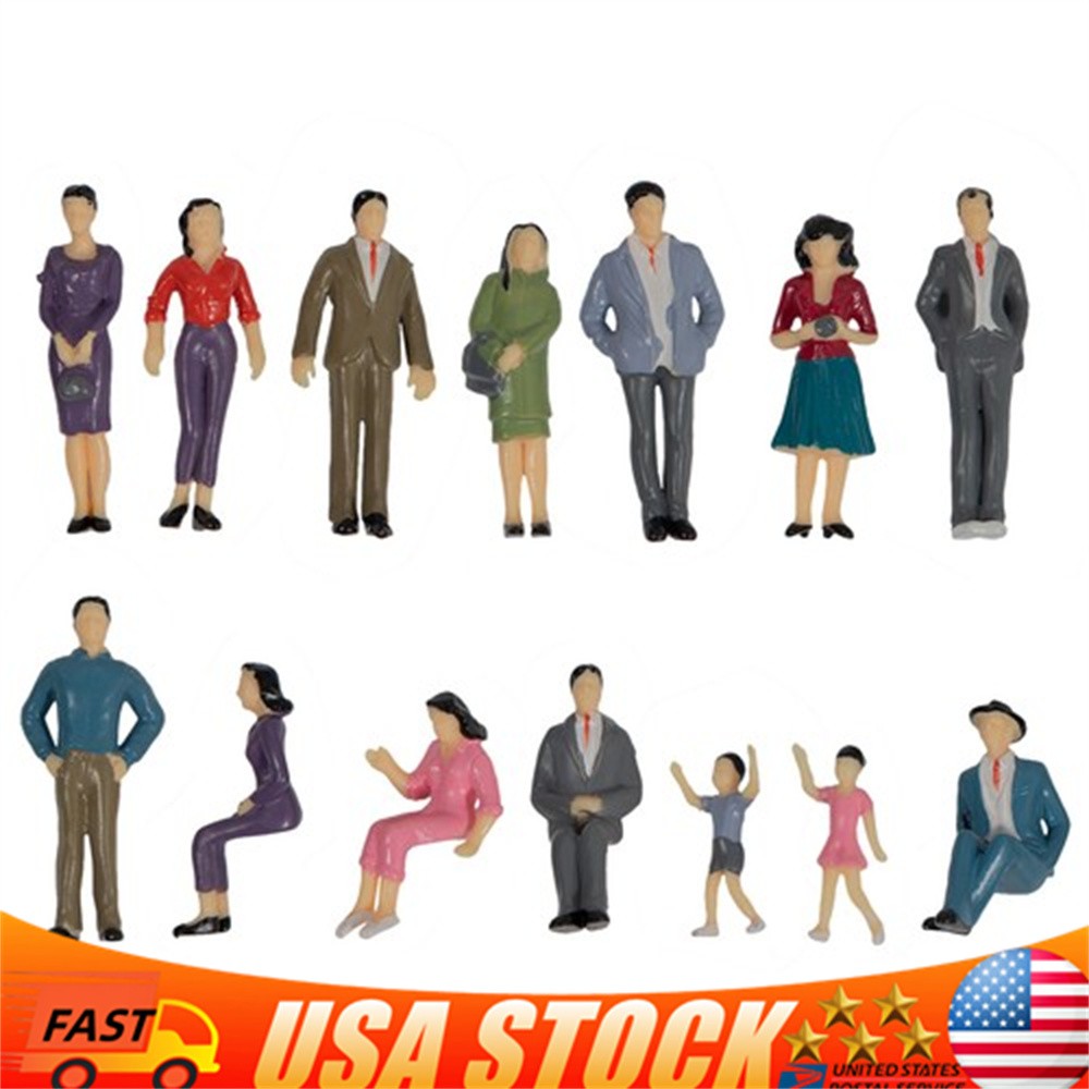 14PCS 1:25 Model Trains Miniature Painted Figures G Scale People Standing Seated