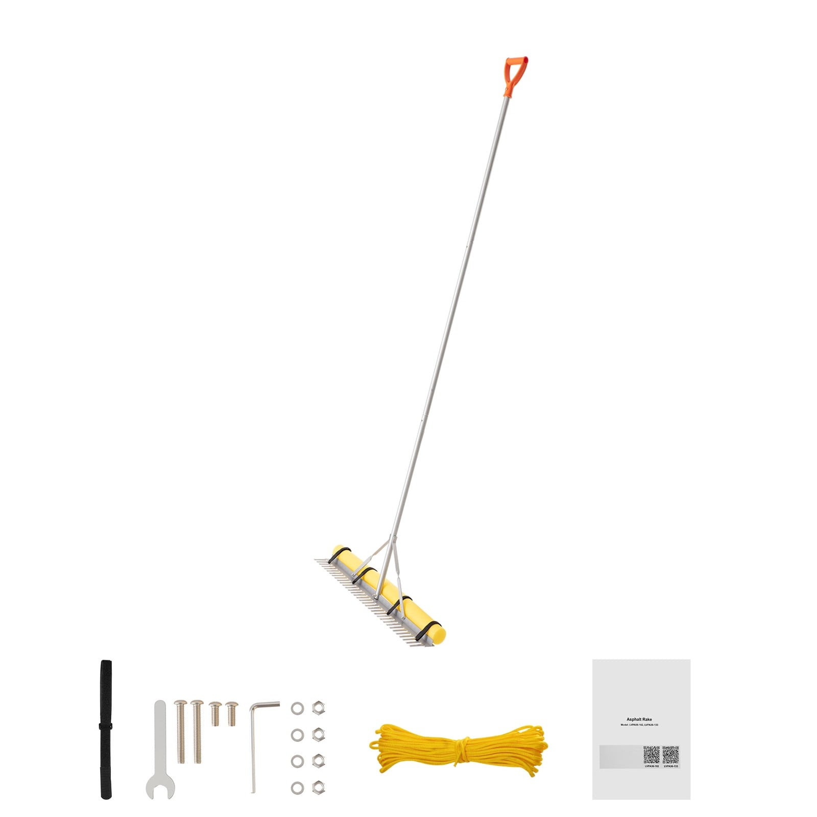36-Inch Landscape Rake with 133-Inch Handle, Durable Aluminum Rake for Soil