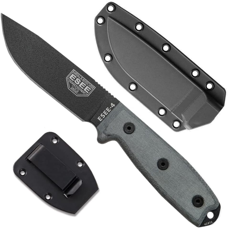 ESEE 4 4.5in 1095 Black Fixed Blade Micarta USA Black Sheath ESEE-4P-B