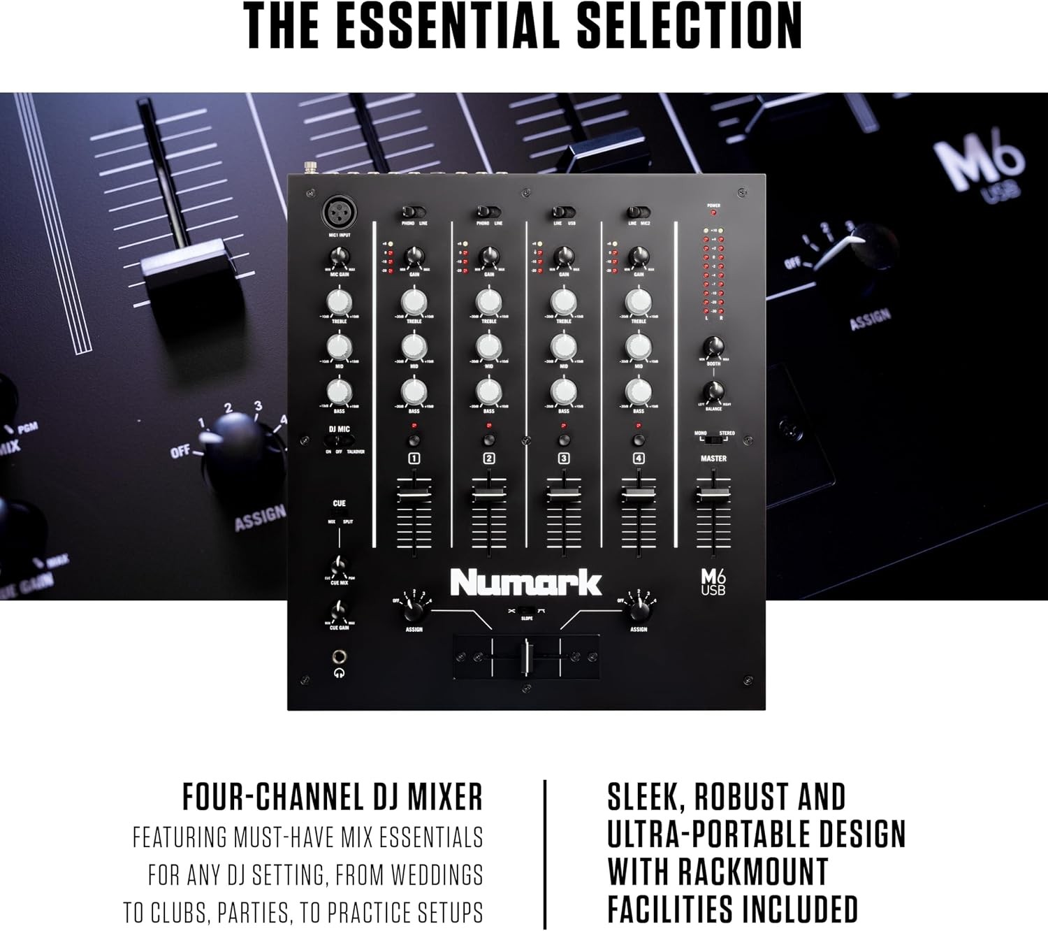Numark M6 USB 4 Channel DJ Mixer Built In Audio Interface