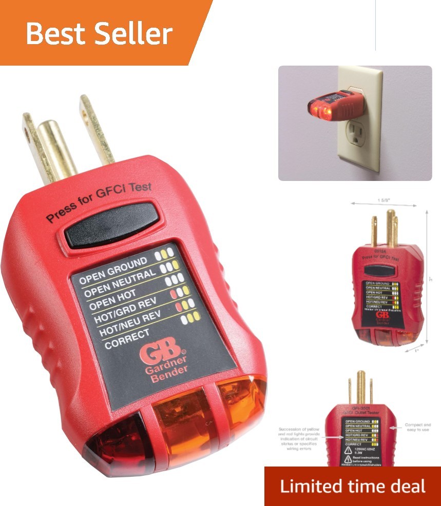 Inspected Ground Fault Receptacle Tester with 7 Visual LED Signals, 110V-125V