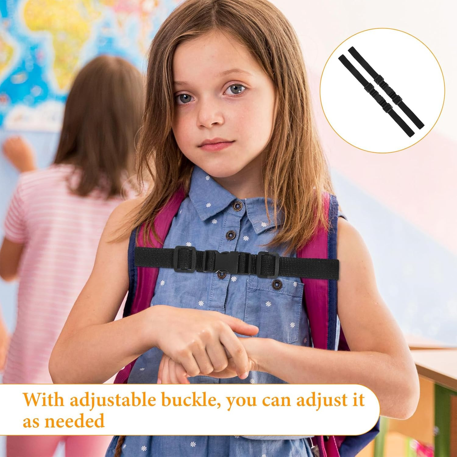 2 Pack Adjustable Backpack Chest Strap, Sternum Straps for Backpacks, Black