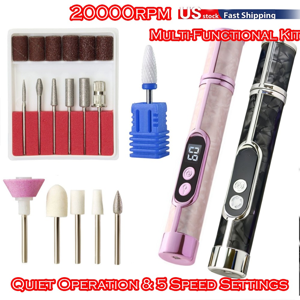 20000RPM Electric Nail Drill Portable with UV Lamp LCD Display Manicure Set US