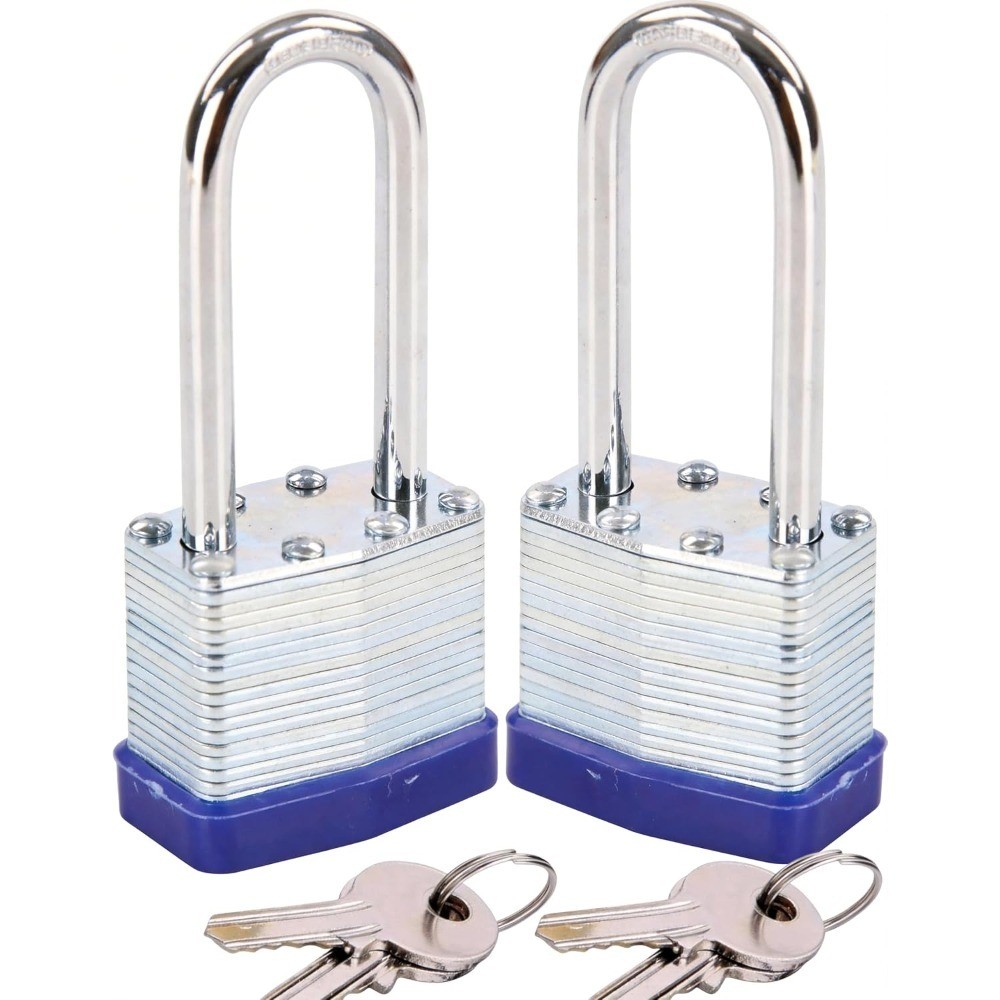 2PCS Heavy Duty Padlock Keyed Alike, 2-3/8" Extra Long Shackle, 40MM 1-9/16"