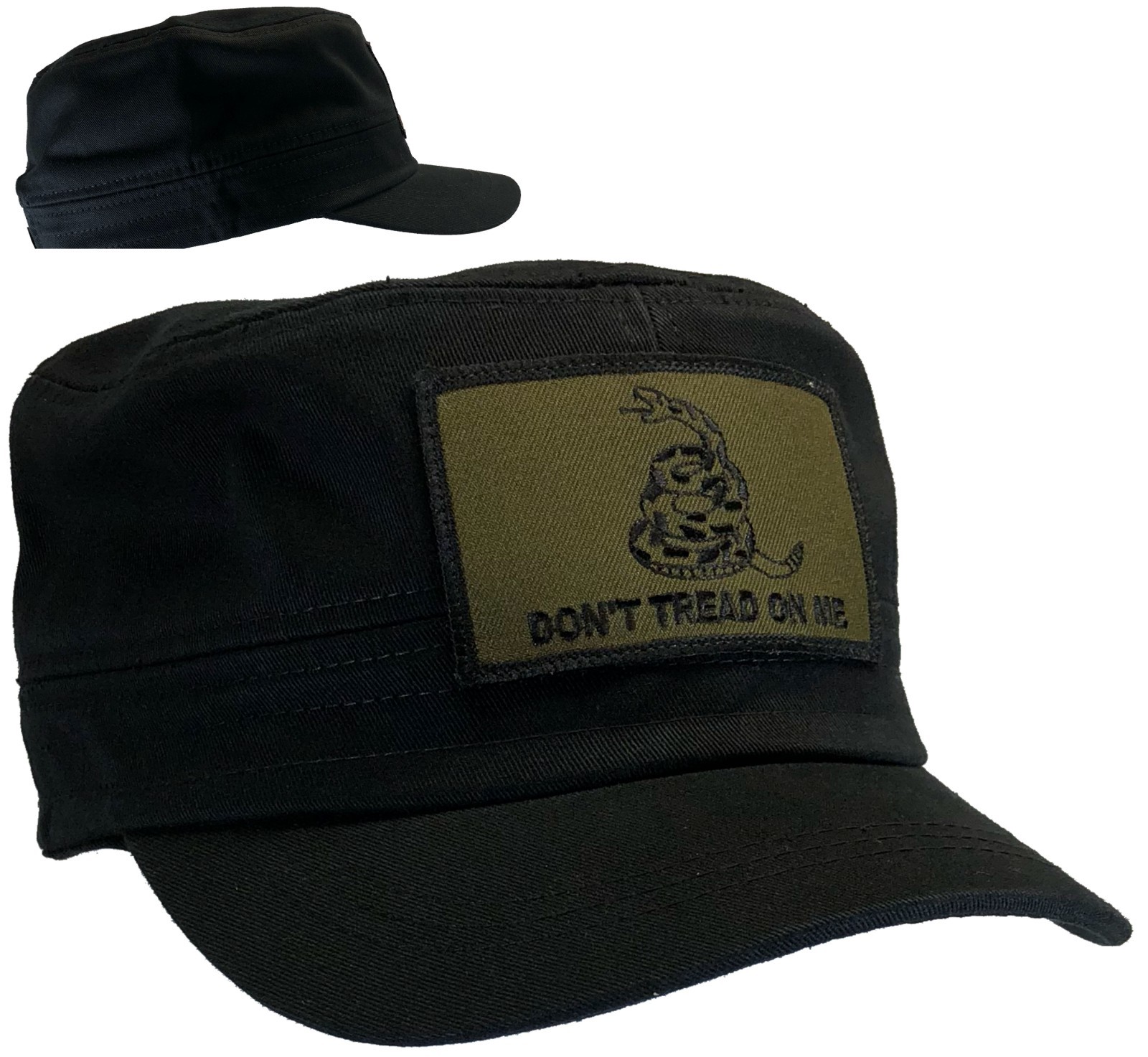 Don't Tread On Me Hat 100% Cotton Black and OD Green Gadsden Fatigue Cap