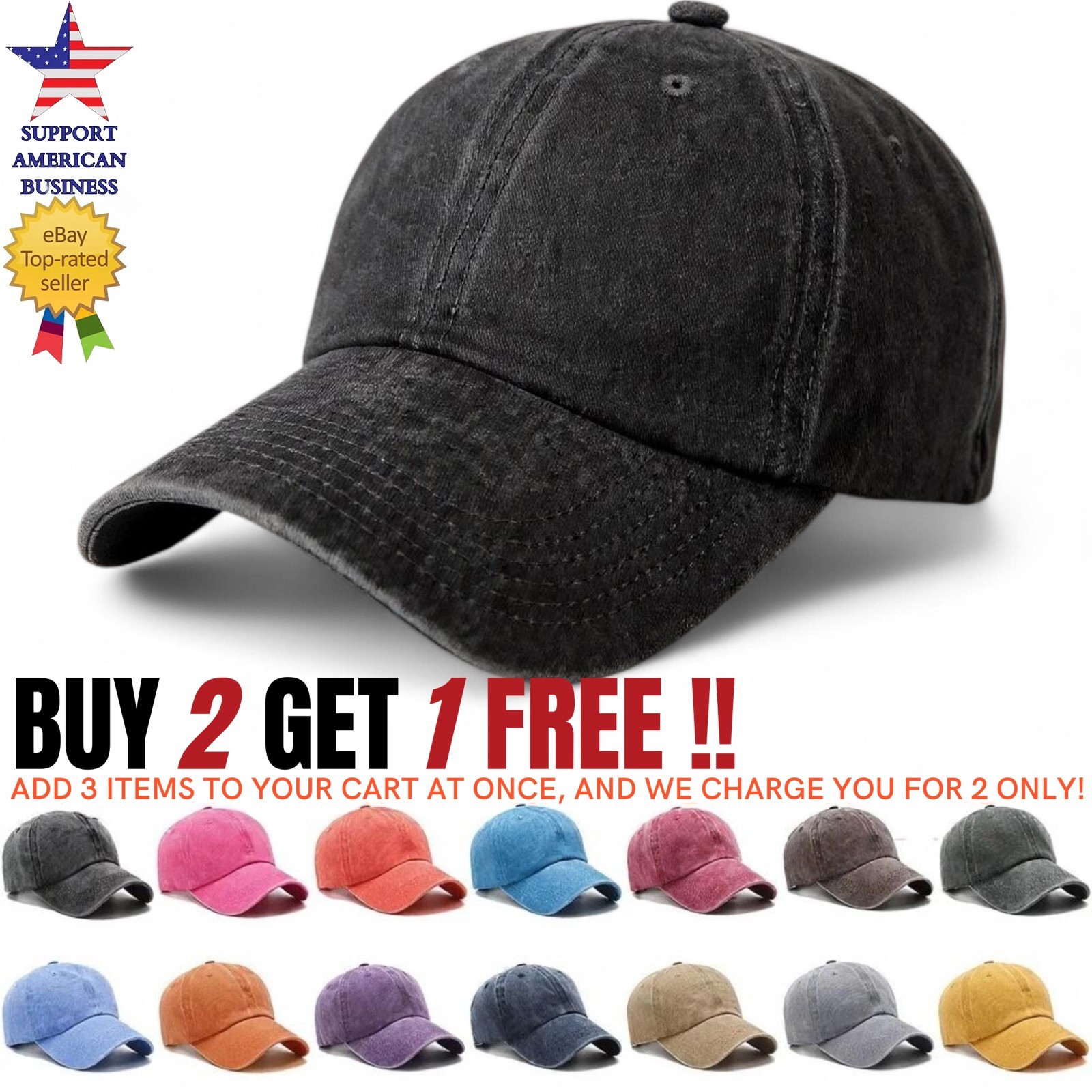 Men Baseball Cap Washed Cotton Solid Adjustable Dad Hat Women Ball Caps Trucker
