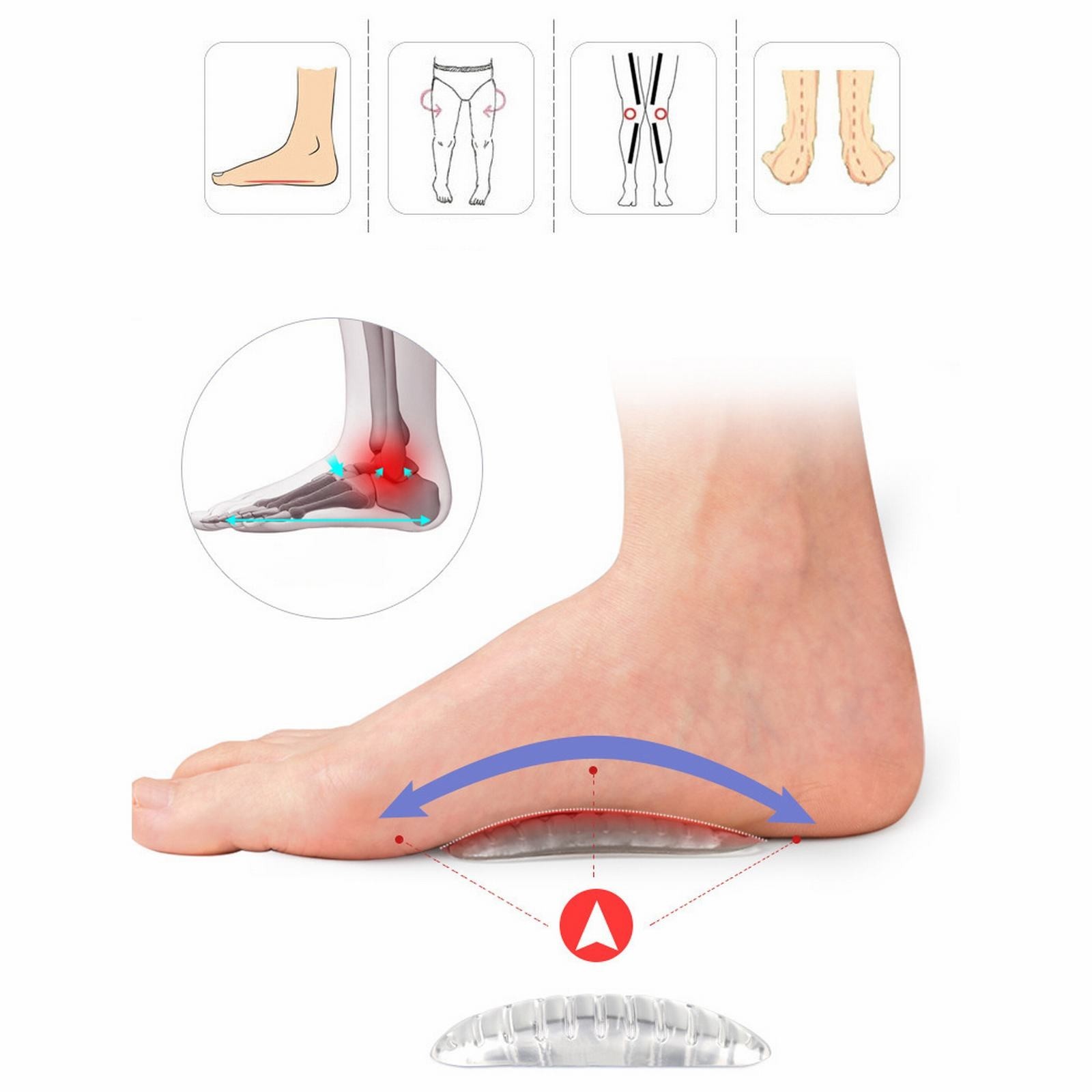 Foot Arch Support Shoe Inserts Self Adhesive Heel Cushion for Plantar Fasciitis