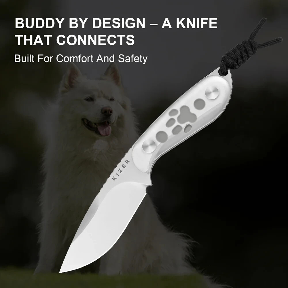 Kizer Cutlery Buddy Fixed Knife 3" AEB-L Steel Drop Point Blade Acrylic Handle