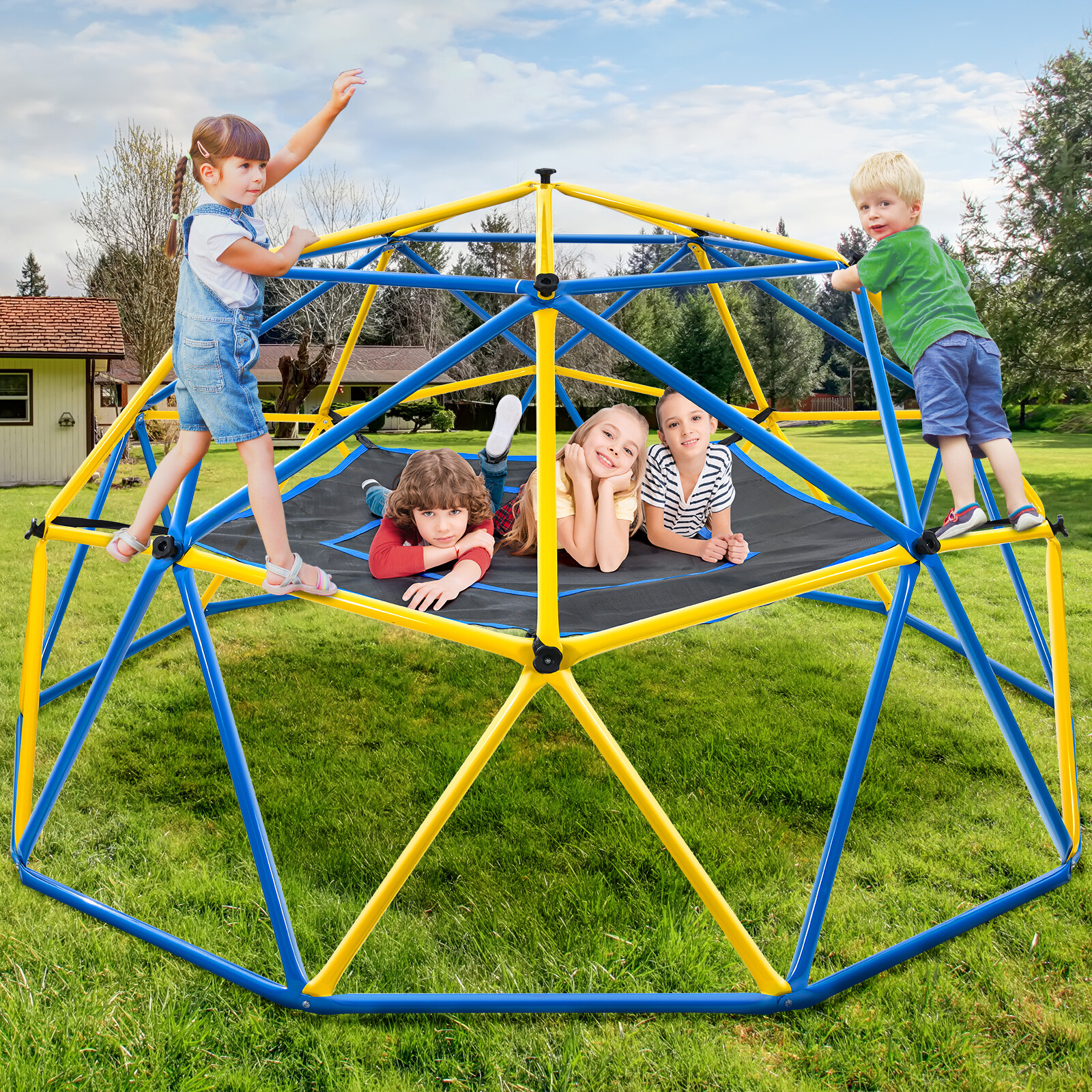 Climbing Dome 10FT Jungle Gym w/Hammock & Swing for Kids 800lbs Toddler Play Set