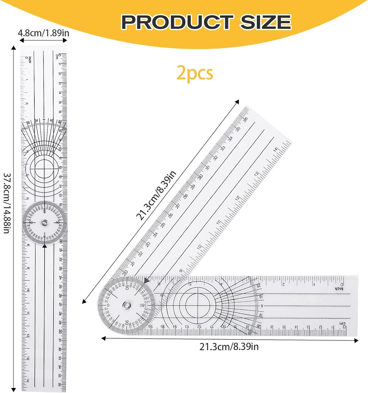 2Pcs Clear Plastic Goniometer Quick Angle Protractor Angle Finder Angle Ruler Ca
