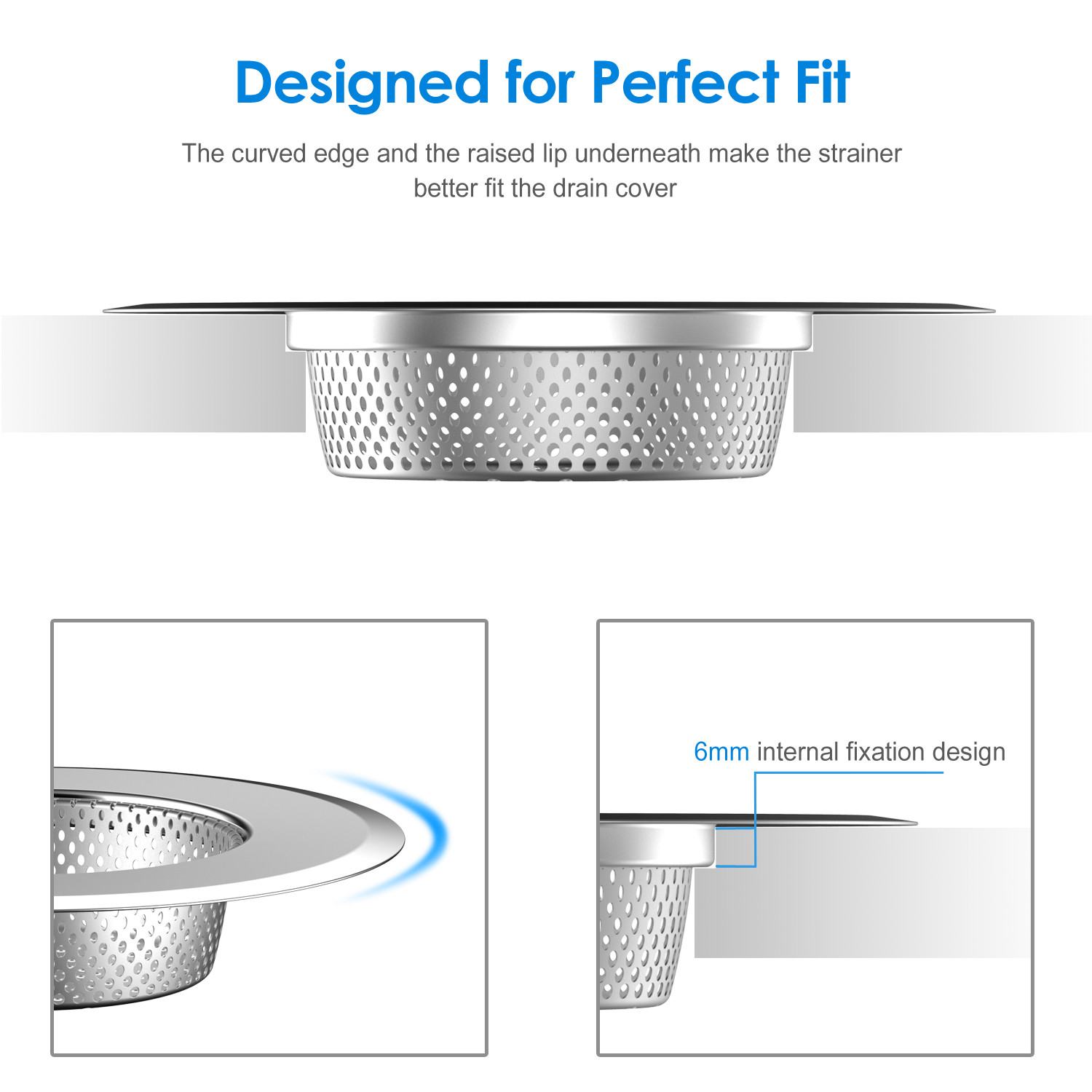 Helect 3-Pack Kitchen Sink Strainer Stainless Steel Drain Filter Strainer