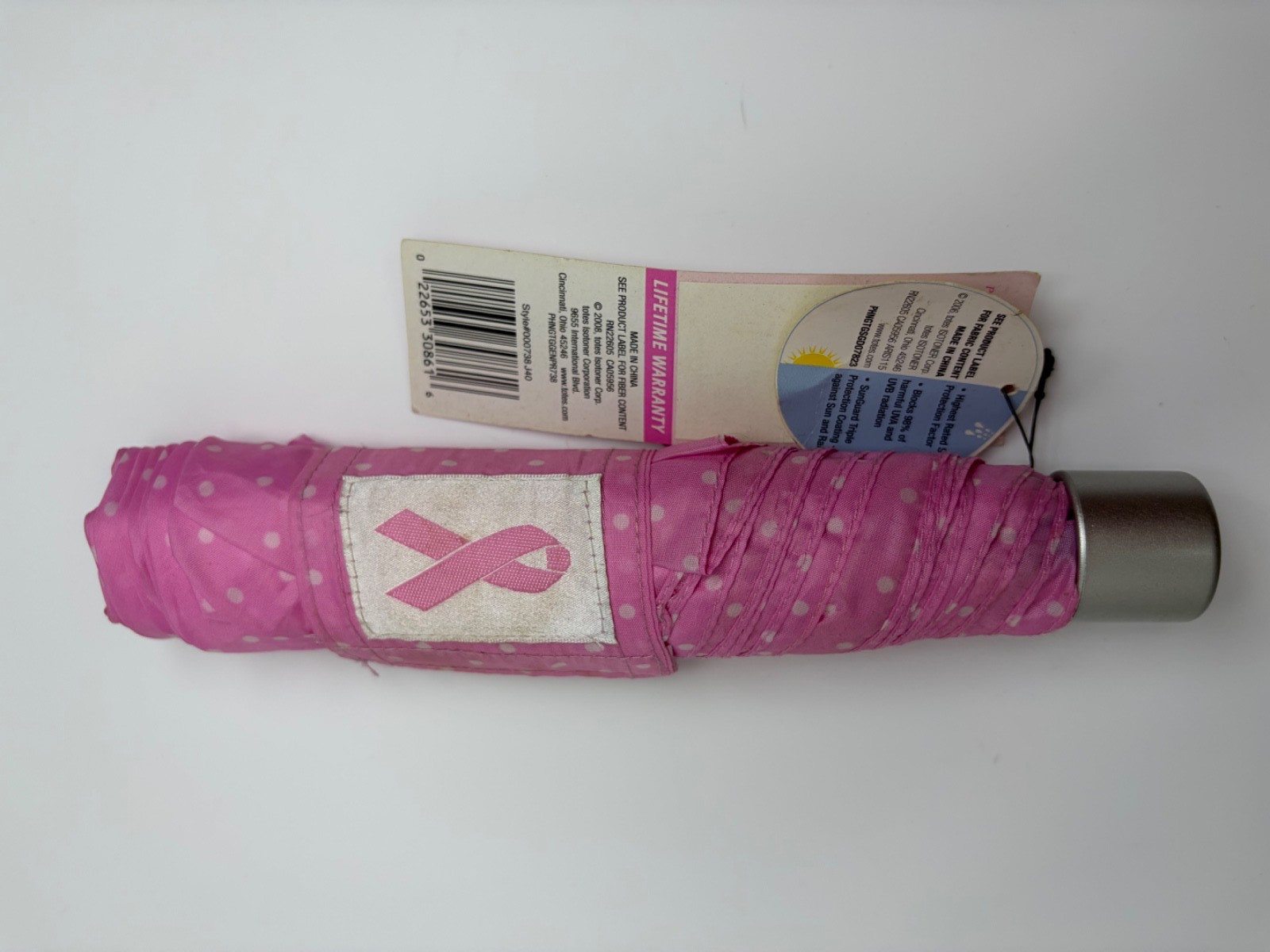 TOTES Skinny Mini Umbrella with SunGuard Lightweight Pink UPF 50+