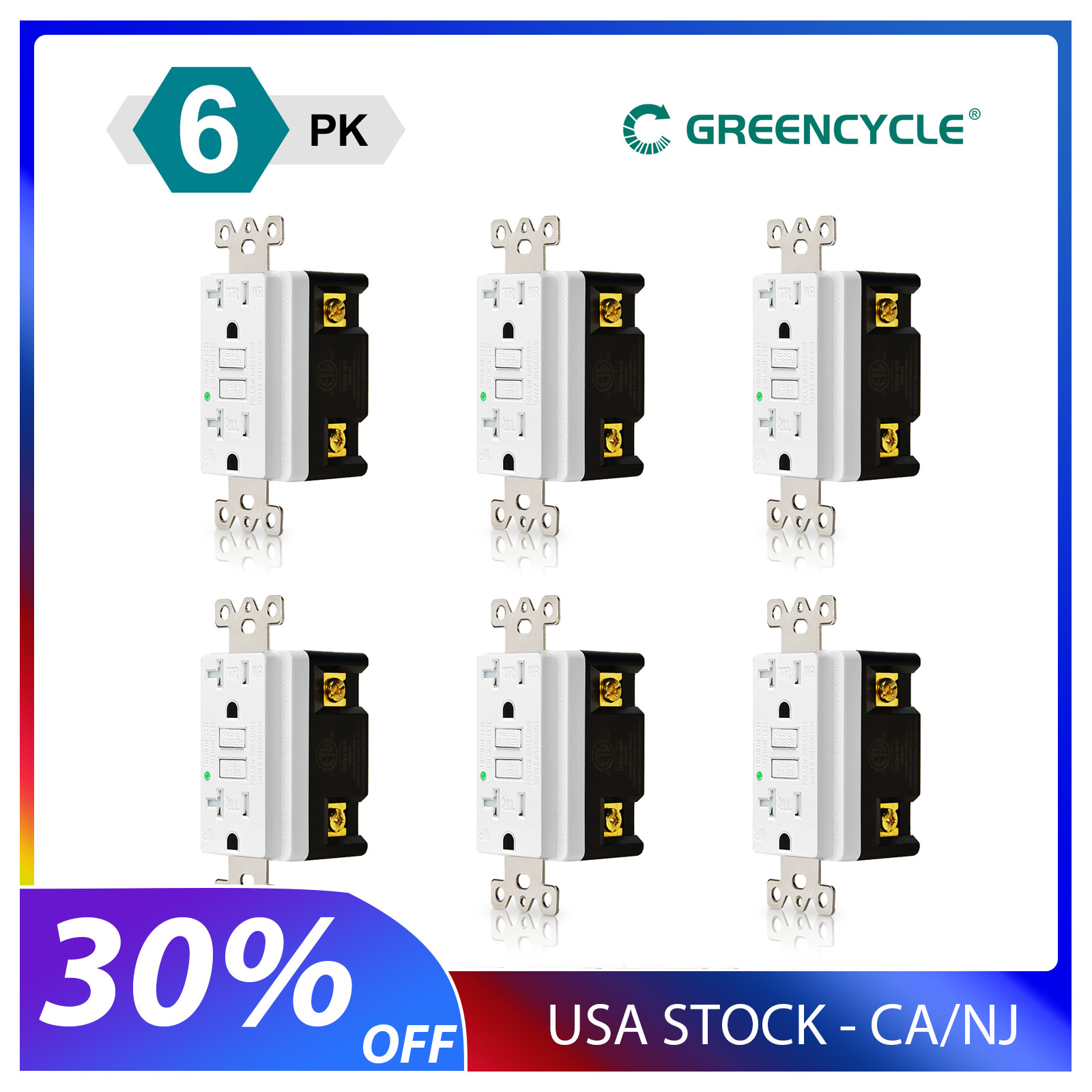 20AMP GFCI Outlet Receptacle Tamper WR Resistant ETL With LED indicator Plate x6
