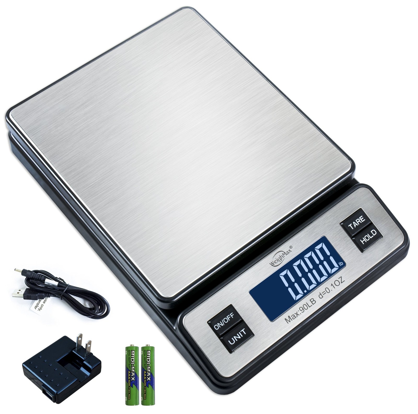 Weighmax W-2809 90 LB X 0.1 OZ Durable Stainless Steel Digital Postal Scale, ...