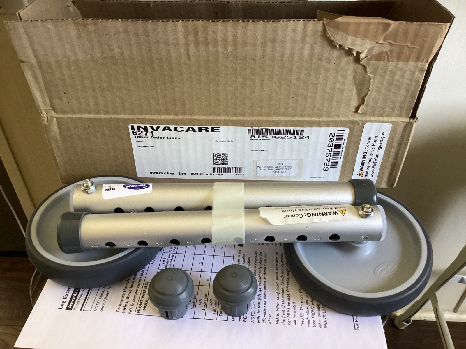 Invacare 5” Single Fixed-Wheel Attachments For 6271-HDA Heavy Duty Walker