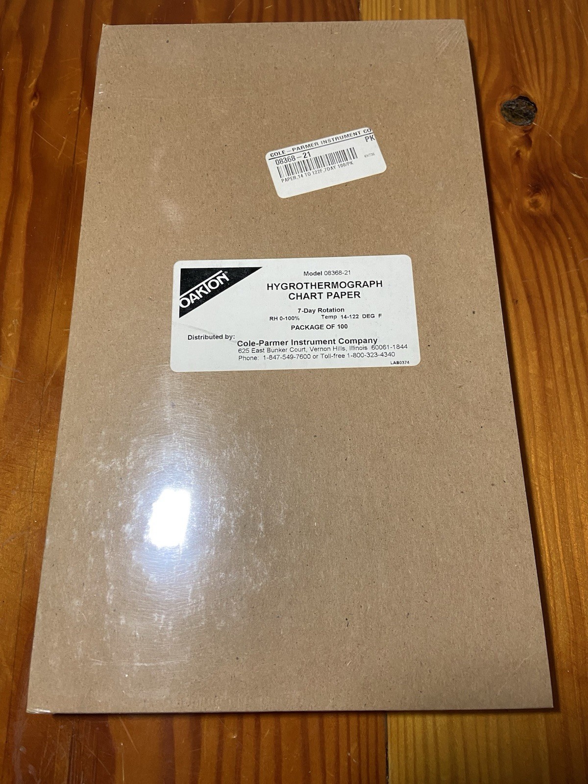 Oakton Hygrothermograph Chart Paper 7-Day 08368-21 Pack Of 100 Brand New