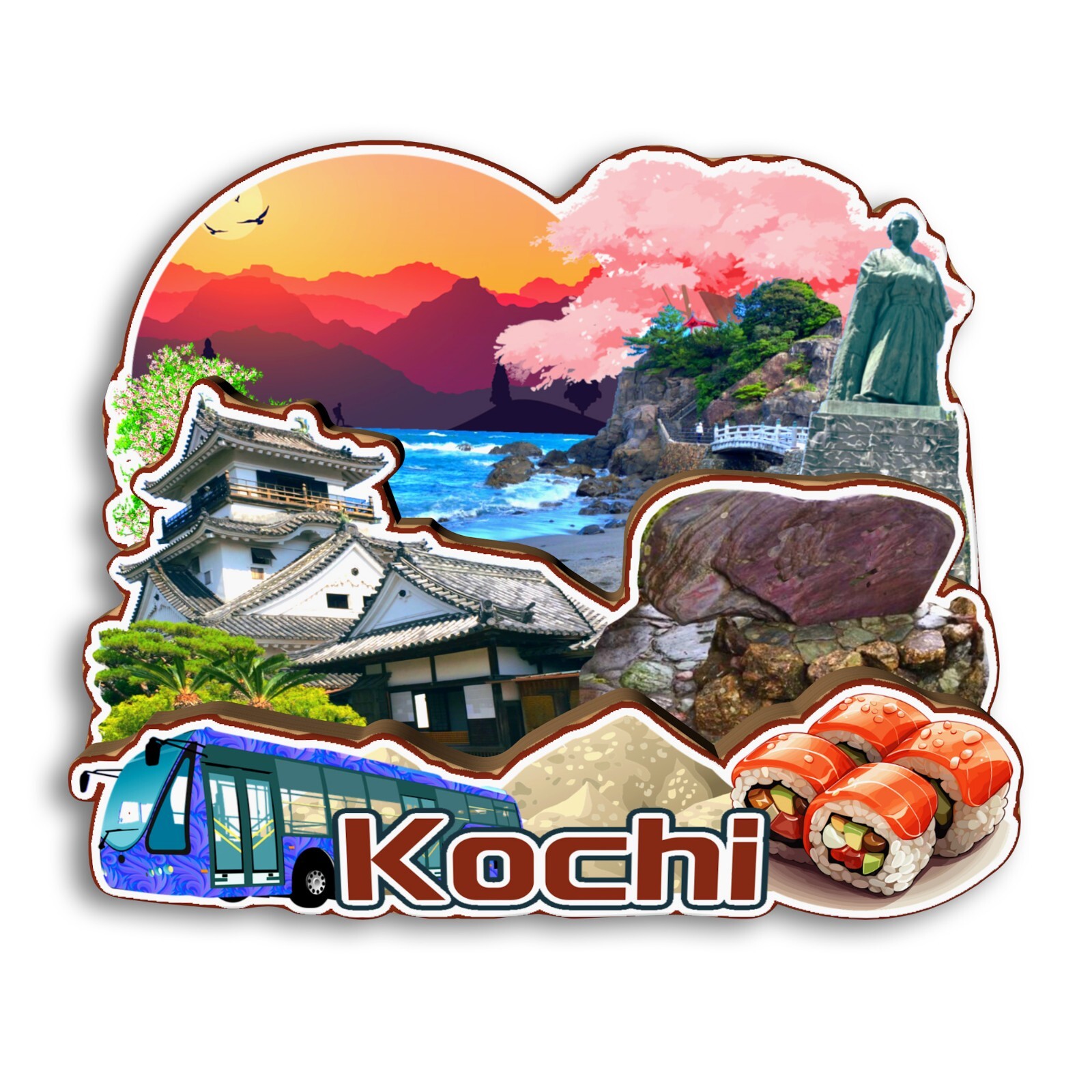 Kochi Japan Refrigerator magnet 3D travel souvenirs wood