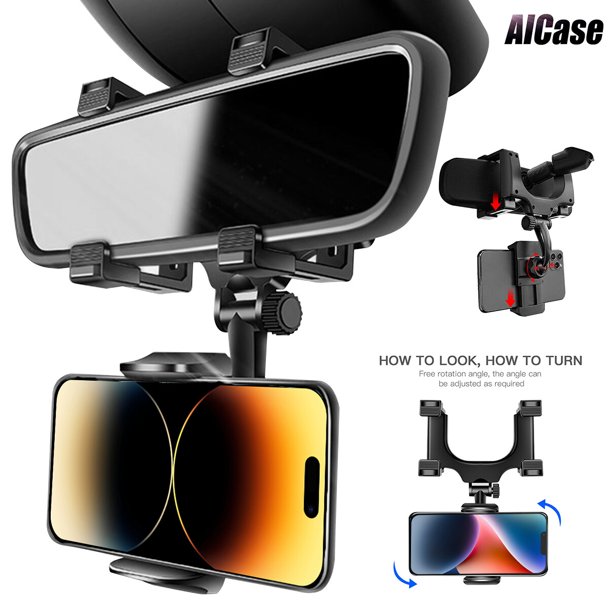 Phone Mount Car 360°Rotatable and Retractable Car Phone Holder Rearview Mirror