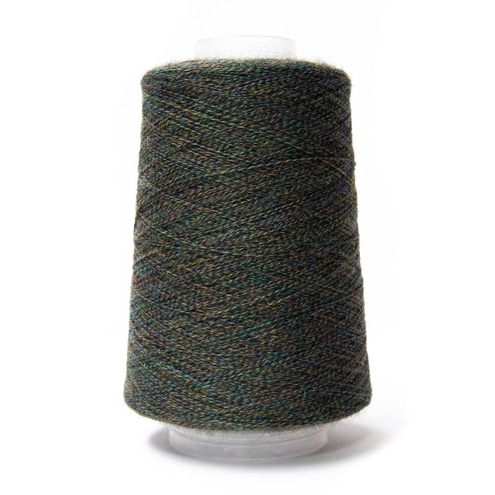 200G GREEN/PURPLEY HEATHER TWIST 2/28NM 95% WOOL 3% NYLON 2% LYCRA YARN T3010